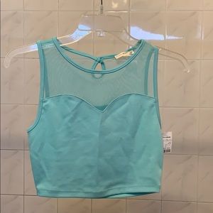 Blue Teal Mesh Sweetheart Neck Crop Top - Small